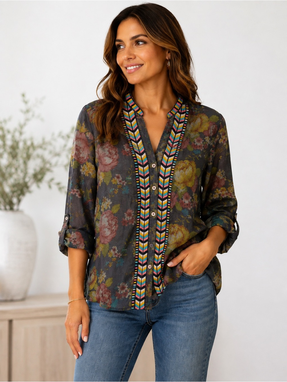 Embroidered floral blouse size Medium NWT